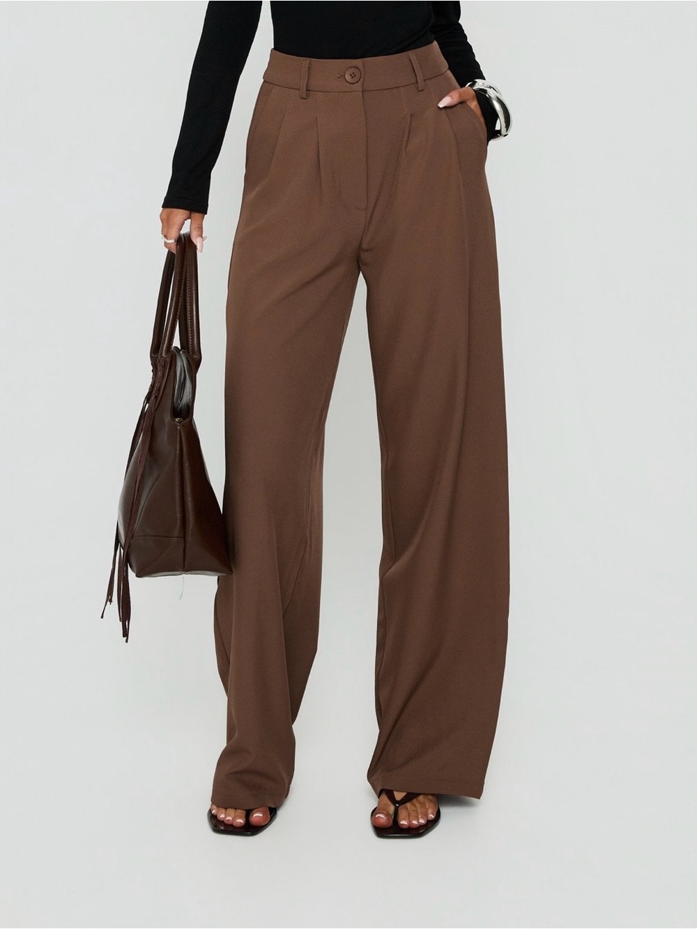 Princess Polly Wide-Leg High-Waist Brown Trousers
